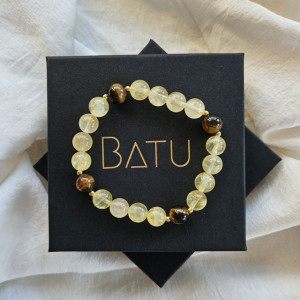 Bransoletka z kamieni cytrynu i tygrysiego oka na elastycznej gumce