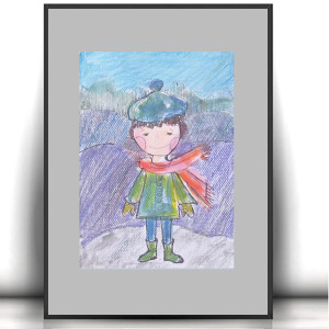 chłopiec rysunek A4, obrazek z chłopczykiem, akwarela z chłopcem, ręcznie malowany obraz 21x30, kolorowy obrazek do dziecięcego pokoju, rysunek dla chłopca