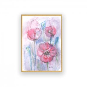 oprawiony obraz  z łąką, ładna akwarela, malowany ręcznie obrazek z kwiatami,  prezent na ślub, ślub prezent, chrzest prezent, prezent na ślub