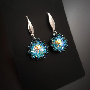 Niebieskie Wiszące Kolczyki z Kamieniami i Kryształkami