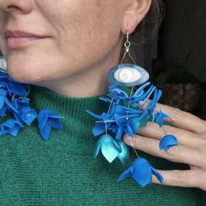 Kolczyki długie niebieskie kwiaty