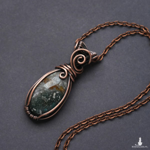 Wisiorek miedziany naszyjnik mały jaspis fancy wire wrapping