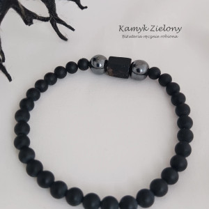 Turmalin, onyks, hematyt - męska bransoletka z kamieni naturalnych