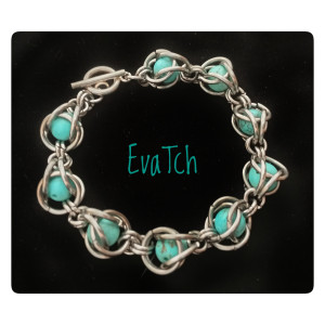 Bransoletka handmade ze stali szlachetnej z magnezytem -  technika chainmaille