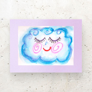 pastelowy rysunek z chmurką, chmurka obrazek 30x40, chmurka obraz malowany ręcznie, chmurka dekoracja na ścianę, grafika do dziecięcego pokoju