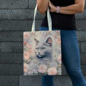 Torba bawełniana z nadrukiem kota wśród kwiatów – połączenie stylu i praktyczności