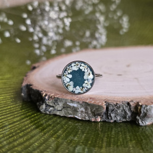 Srebrny pierścionek regulowany kwiaty z kwiatami kwiatem duży dzika marchew