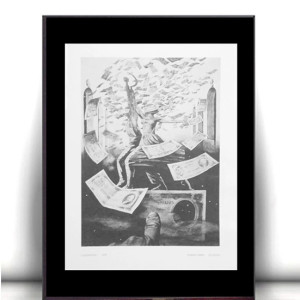 retro plakat A4, vintage plakat A4, biało czarny plakat Mistrz i Małgorzata, obrazek Mistrz i Małgorzata, polski plakat A4, ilustracja do Mistrza i Małgorzaty, polska szkoła plakatu Bieniasz