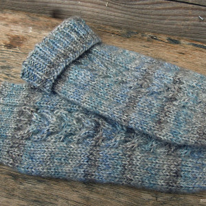 Getry, ocieplacze na nogi, z warkoczem - cieniowane błękitno, brązowo-szare