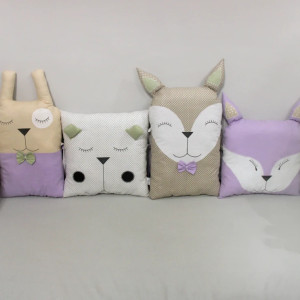 Ochraniacz modułowy do łóżeczka dziecięcego, zwierzątka beż-oliwka-fiolet