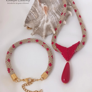 Komplet złoto-czerwony z turkmenitem