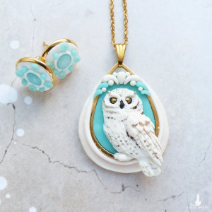 Komplet naszyjnik i kolczyki z białą sową