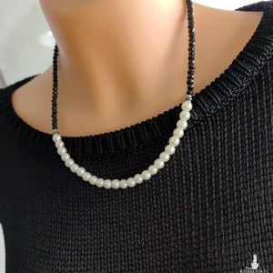 Naszyjnik Perełki Szklane Kryształki Minimalizm nasz24.131