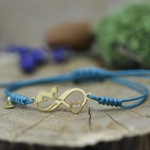 Kot / Kotek - nieskończoność, bransoletka z kotem, srebro 925 pozłacane