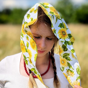 CHUSTA na włosy folkowa słowiańska w kwiaty - "Słoneczniki"