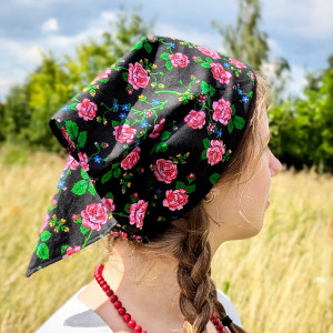 CHUSTA na włosy folkowa słowiańska w kwiaty - "Różyczki"