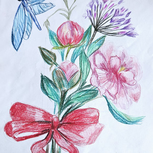 Obraz bukiet rysowany kredkami a4