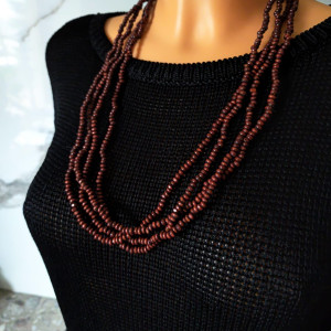 Naszyjnik Drewniane Koraliki Drobne Brązowe Lekkie nasz24.137