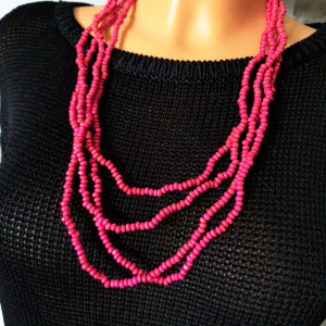 Naszyjnik Drewniane Koraliki Drobne Czerwone Lekkie nasz24.138