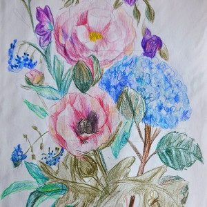 Obraz bukiet rysowany kredkami a4