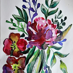 Obraz bukiet malowany akwarelami a4