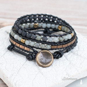 Bransoletka boho owijana Labradoryt i Lawa