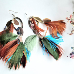 Kolczyki długie zielone brązowe