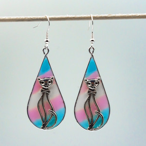 Kolczyki trans pride z żywicy z kotem 002