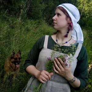 LNIANA SUKNIA FARTUCHOWA - słowiańska sukienka z rozcięciami, rekonstrukcja, wczesne średniowiecze