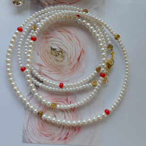 Naszyjnik Długi Perły Szklane Hematyt Róża nasz24.143