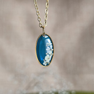 Złota jajowata zawieszka złoty wisiorek kwiat naszyjnik żywica z żywicy suszone kwiaty z kwiatami naturalne kobieca dziewczęca