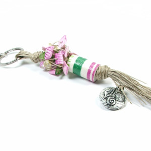 Lawendowa tatianka, lniany breloczek do kluczy