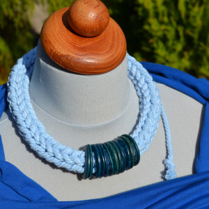 Julija – błękitny bawełniany naszyjnik kokos krążki