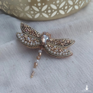 Broszka WAŻKA perłowo-złota