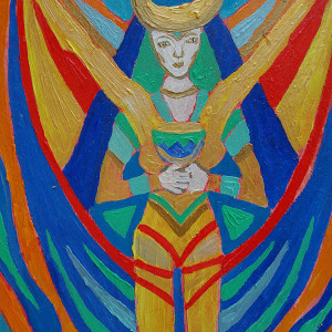 obraz ręcznie malowany portret kapłanka surrealizm