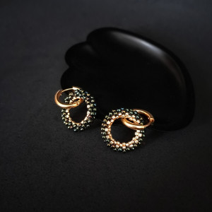 Geometryczne Kolczyki Koła Z Koralików w Kolorze Zieleni i Złota