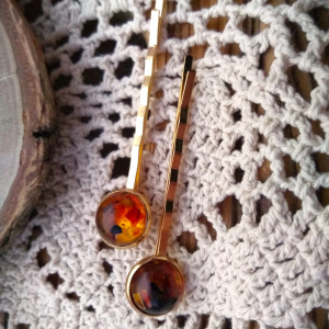 Wsuwki do włosów - złoto i bursztyn