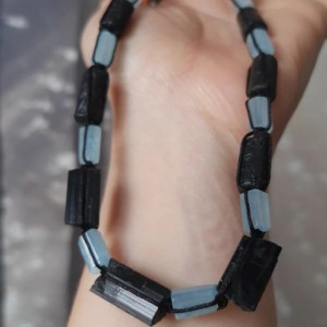 Męski naszyjnik z kamieni naturalnych, turmalin, akwamaryn, lawa