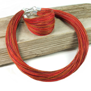 Żurawinowy - len - stal szlachetna biżuteria