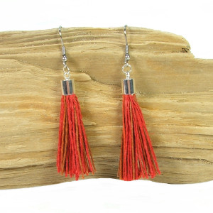 Żurawinowy - len - stal szlachetna kolczyki