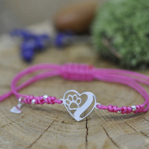 Łapa / łapka w sercu - bransoletka, srebro 925