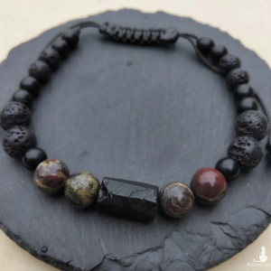 Bransoletka / bransoleta męska czarny turmalin, onyks, lawa wulkaniczna,jaspis smoczej krwi
