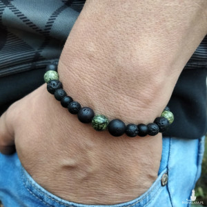 Bransoletka / bransoleta męska serpentynit, lawa wulkaniczna i onyks