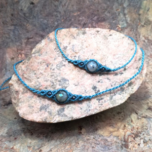 UNO Labradoryt w makramie turkusowy choker i bransoletka z kamieniami boho