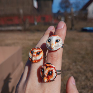 Pierścionki sówek ręcznie malowane i rzeźbione, idealne na prezent