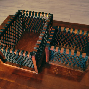 Koszyki BOHO handmade makrama kolor orzech - czarny, zestaw 2 koszy