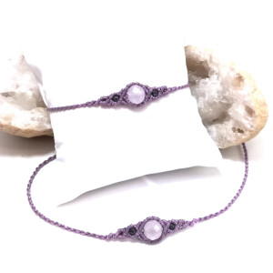 UNO chalcedon w makramie naszyjnik i bransoletka pleciona z kamieniami boho