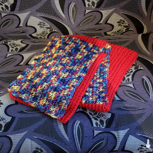 ciepły, mięciutki, kolorowy, czerwony szalik ; rękodzieło szalik handmade