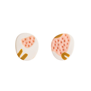 Kolczyki mały blob - abstrakcja biało, różowo, musztardowa