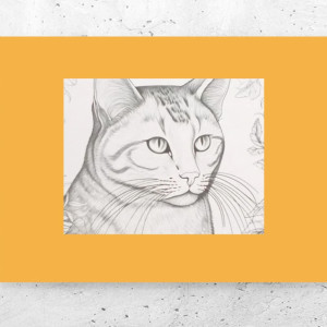 kot plakat A4, nowy plakat z kotkiem, pomarańczowo szary obrazek z kotem, kotek plakat 21x30, plakat do sypialni, plakat do salonu, plakat do biura, boho plakaty do domu, zwierzęta plakaty A4